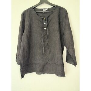 Vintage 90s 100% Linen Two Piece Set | Black Tunic Top & Pants | L